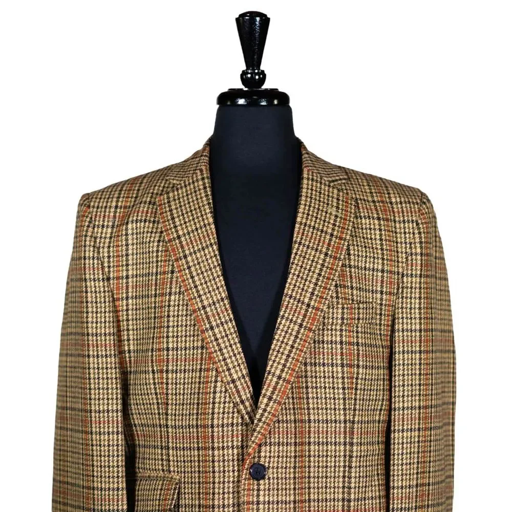 Mens Blazer Green Beige Orange Plaid Wool Formal Party Jacket Sport Coat 42R